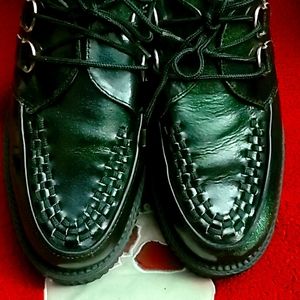 T.U.K Green and Black Metallic ruboff Leather mondo creepers W11/M9